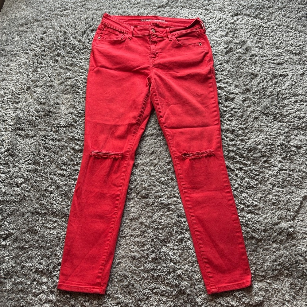 Old Navy Red Rockstar Mid-Rise Skinny Jeans Size 6 - Picture 1 of 8
